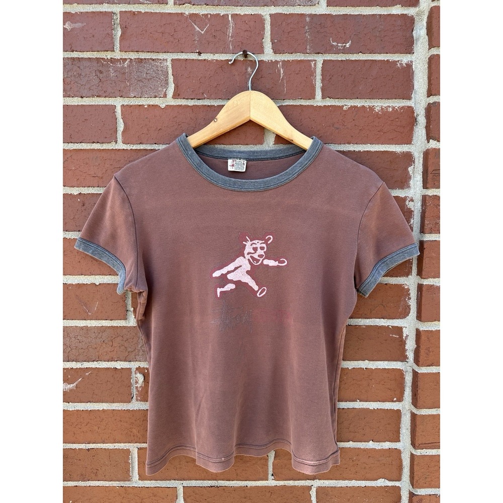 Vintage 90s Stussy Sista Garment Co Bear Ringer Tee Size Large